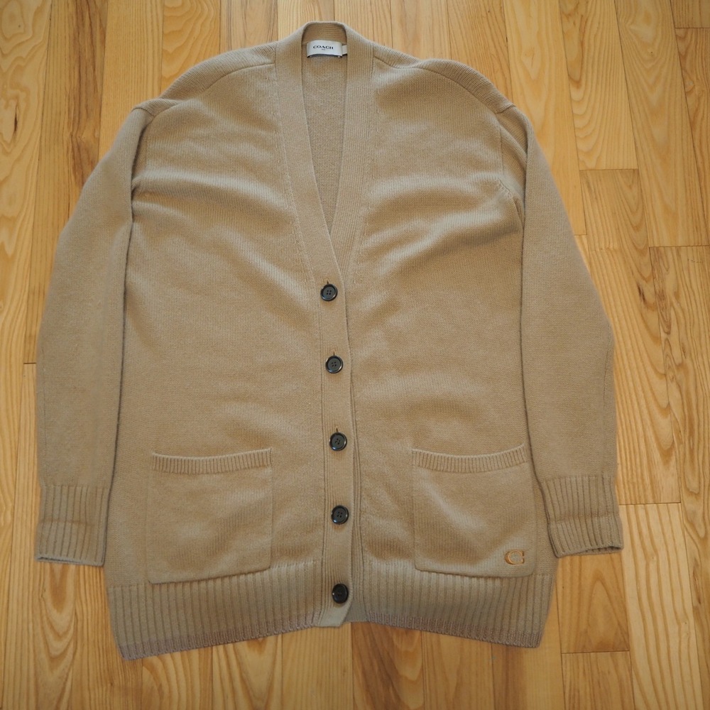 Coach Oversized Longline Wool Cashmere Cardigan Sweater Sz Small Boyfriend Style